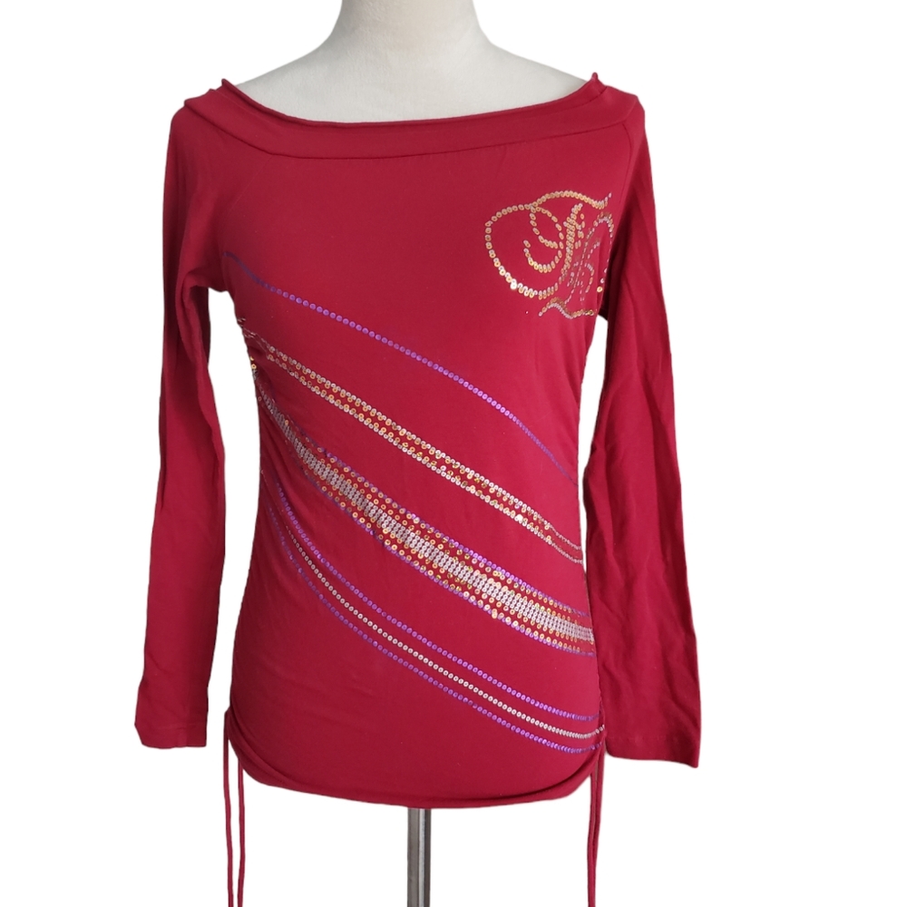 Fabulosity Maroon Sequin Long Sleeve Top Size S